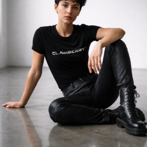 Camiseta algodón negra con estampado Clawberry en pecho